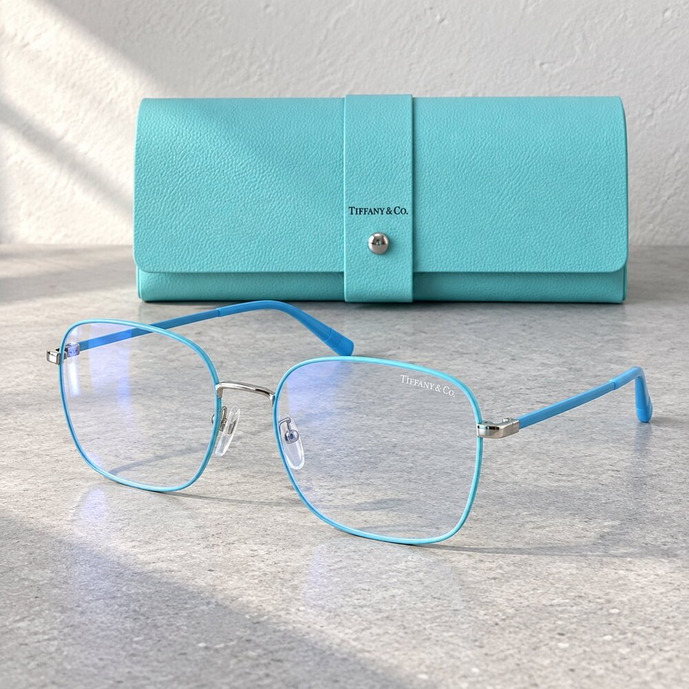 Tiffany Blue Square Optical Frames - Picture 2 of 6